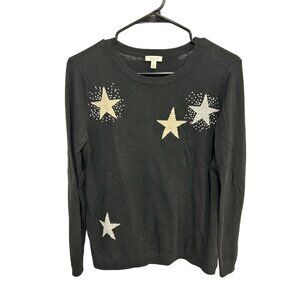 Talbots Petite Black Sweater Star Design Sequin Accents Size SP Bling Celestial